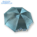 Bleu Couleur Promotionnels Produits Logo Impression Bon Prix Dames Dentelle Parasol 3 Pliage UV Parapluie Avec Service